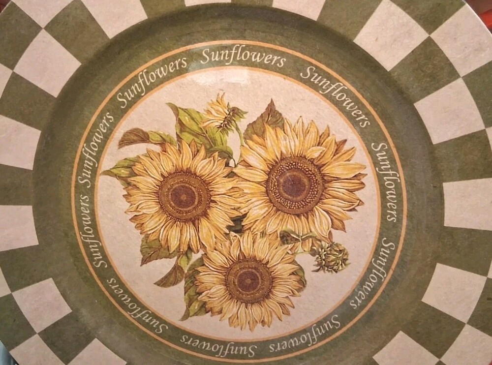 Set of 4 Sunflower Charger Plates 13" Checked Border Country Autumn Table Decor